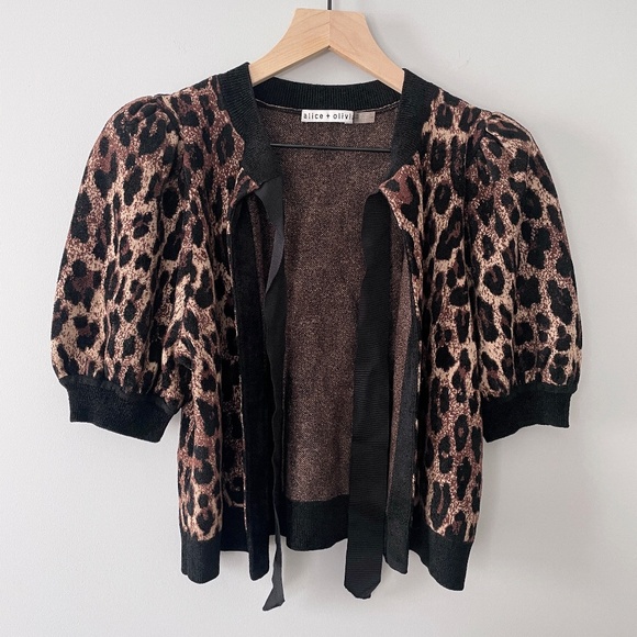 Alice + Olivia Leopard Print Cardigan - Black and Brown - Picture 6 of 13